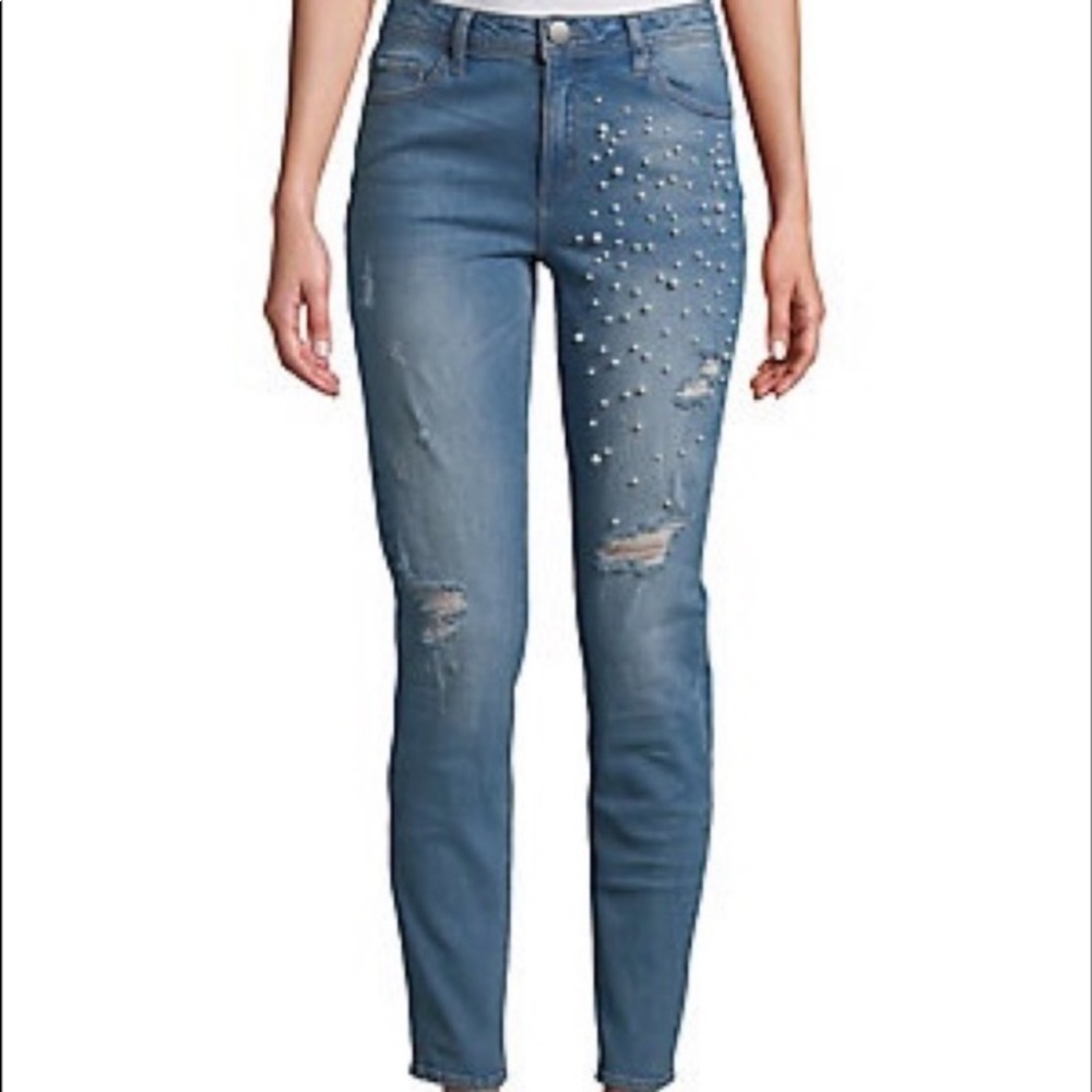 Design Lab Distressed Pearl Embellished Jeans